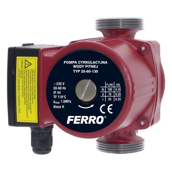 Рециркуляционный насос ГВС FERRO GPD 25-60 130, питьевая вода, 3 скорости, 230 В